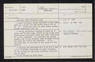 Prison Island, Loch Kinord, NO49NW 17, Ordnance Survey index card, page number 1, Recto