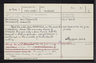 West Pitkierie, Dovecot, NO50NE 3, Ordnance Survey index card, Recto