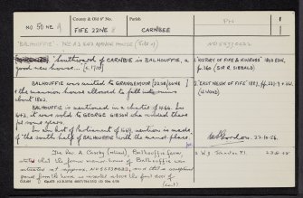 Balhouffie, NO50NE 9, Ordnance Survey index card, page number 1, Recto