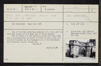 St Andrews, West Port, NO51NW 11, Ordnance Survey index card, page number 1, Recto