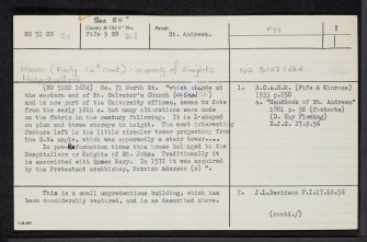 St Andrews, 71 North Street, NO51NW 21, Ordnance Survey index card, page number 1, Recto