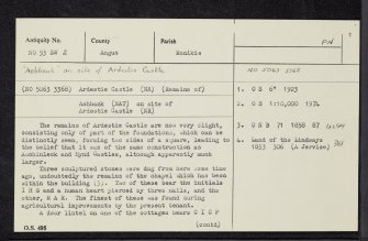 Ardestie Castle, NO53SW 2, Ordnance Survey index card, page number 1, Recto
