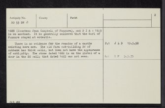 Ardestie Castle, NO53SW 2, Ordnance Survey index card, page number 2, Verso
