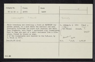 Ravensby, NO53SW 12, Ordnance Survey index card, Recto