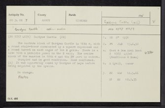 Gardyne Castle, NO54NE 7, Ordnance Survey index card, Recto