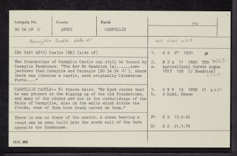 Carmyllie Castle, NO54SW 5, Ordnance Survey index card, Recto