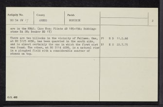 Fallaws, NO54SW 17, Ordnance Survey index card, page number 2, Verso