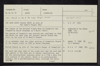 Carmyllie, St Mary's Chapel And Parish Church, NO54SW 19, Ordnance Survey index card, page number 1, Recto