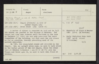 Aldbar Chapel, NO55NE 8, Ordnance Survey index card, page number 1, Recto