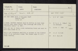 Mote Of Melgund, NO55NW 20, Ordnance Survey index card, Recto
