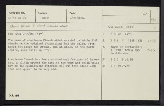 Aberlemno Parish Church, NO55NW 28, Ordnance Survey index card, Recto