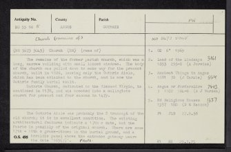 Guthrie Parish Church And Churchyard, NO55SE 5, Ordnance Survey index card, Recto