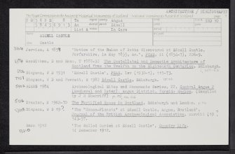 Edzell Castle, NO56NE 8, Ordnance Survey index card, page number 1, Recto