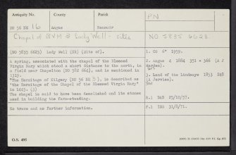 Chapelton, NO56NE 16, Ordnance Survey index card, Recto
