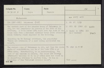 Balnamoon House, NO56SE 3, Ordnance Survey index card, page number 1, Recto