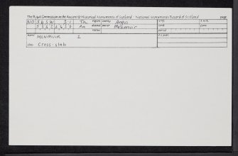 Menmuir Parish Church, Cross-Slab, NO56SW 3.1, Ordnance Survey index card, Recto