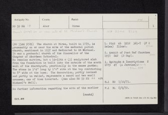 Birse Parish Church, NO59NE 18, Ordnance Survey index card, page number 1, Recto