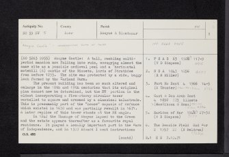 Aboyne Castle, NO59NW 5, Ordnance Survey index card, page number 1, Recto