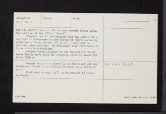 Aboyne Castle, NO59NW 5, Ordnance Survey index card, page number 2, Verso