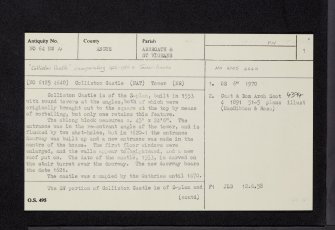 Colliston Castle, NO64NW 4, Ordnance Survey index card, page number 1, Recto