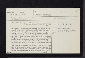 St Vigeans, Kirkstyle, St Vigeans Parish Church And Churchyard, NO64SW 3, Ordnance Survey index card, page number 1, Recto