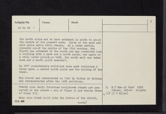 St Vigeans, Kirkstyle, St Vigeans Parish Church And Churchyard, NO64SW 3, Ordnance Survey index card, page number 2, Verso