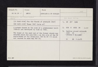 Arbroath, Kirk Square, Old Parish Church, NO64SW 21, Ordnance Survey index card, Recto