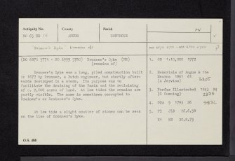 Dronner's Dyke, NO65NE 15, Ordnance Survey index card, Recto