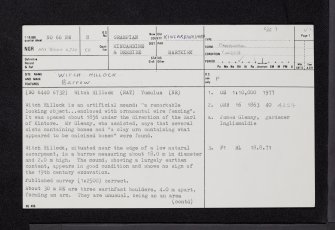 Witch Hillock, NO66NW 8, Ordnance Survey index card, page number 1, Recto