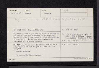 Inglismaldie Castle, NO66NW 29, Ordnance Survey index card, Recto