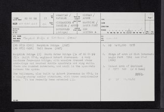 Marykirk Bridge, NO66SE 21, Ordnance Survey index card, page number 1, Recto
