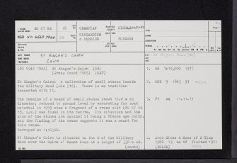 St Ringan's Cairn, NO67NE 18, Ordnance Survey index card, page number 1, Recto