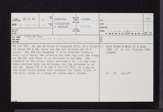 Longside Hill, NO67NW 4, Ordnance Survey index card, page number 1, Recto