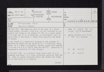 Fettercairn House, NO67SE 1, Ordnance Survey index card, page number 1, Recto