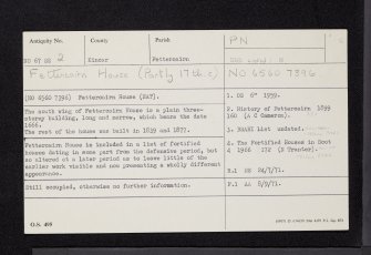 Fettercairn House, NO67SE 2, Ordnance Survey index card, Recto