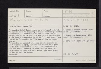 Fettercairn, The Square, Market Cross, NO67SE 8, Ordnance Survey index card, page number 1, Recto