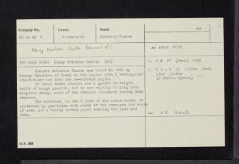Cluny Crichton Castle, NO69NE 5, Ordnance Survey index card, Recto
