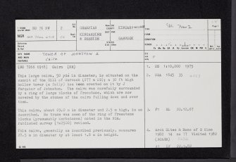 Tower Of Johnston, NO76NW 2, Ordnance Survey index card, page number 1, Recto