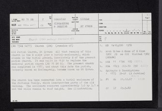St Cyrus, St Cyrus Parish Church, NO76SE 2, Ordnance Survey index card, page number 1, Recto