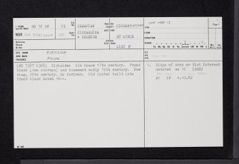 St Cyrus, Kirkside House, NO76SW 13, Ordnance Survey index card, page number 1, Recto