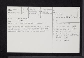 Adam's Castle, NO87NE 5, Ordnance Survey index card, page number 1, Recto