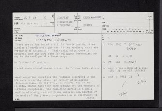 Hallgreen Mains, NO87SW 20, Ordnance Survey index card, page number 1, Recto