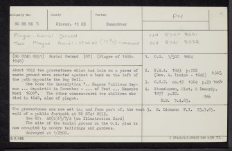 Stonehaven, Plague Burials, NO88NE 3, Ordnance Survey index card, Recto