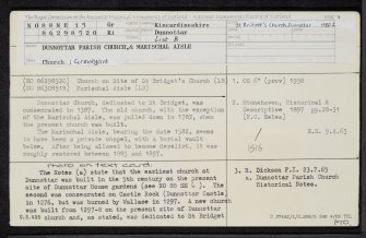 Dunnottar Church, NO88NE 15, Ordnance Survey index card, page number 1, Recto