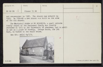 Dunnottar Church, NO88NE 15, Ordnance Survey index card, page number 2, Recto