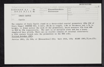 Cowie Castle, NO88NE 21, Ordnance Survey index card, page number 2, Recto