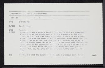 Stonehaven, General, NO88NE 52, Ordnance Survey index card, Recto