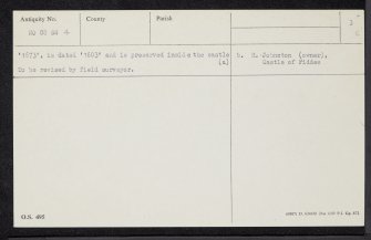 Castle Of Fiddes, NO88SW 4, Ordnance Survey index card, page number 3, Recto