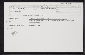 Auchlee, NO89NE 4, Ordnance Survey index card, Recto