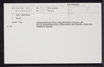 West Brachmont, NO89NW 22, Ordnance Survey index card, Recto